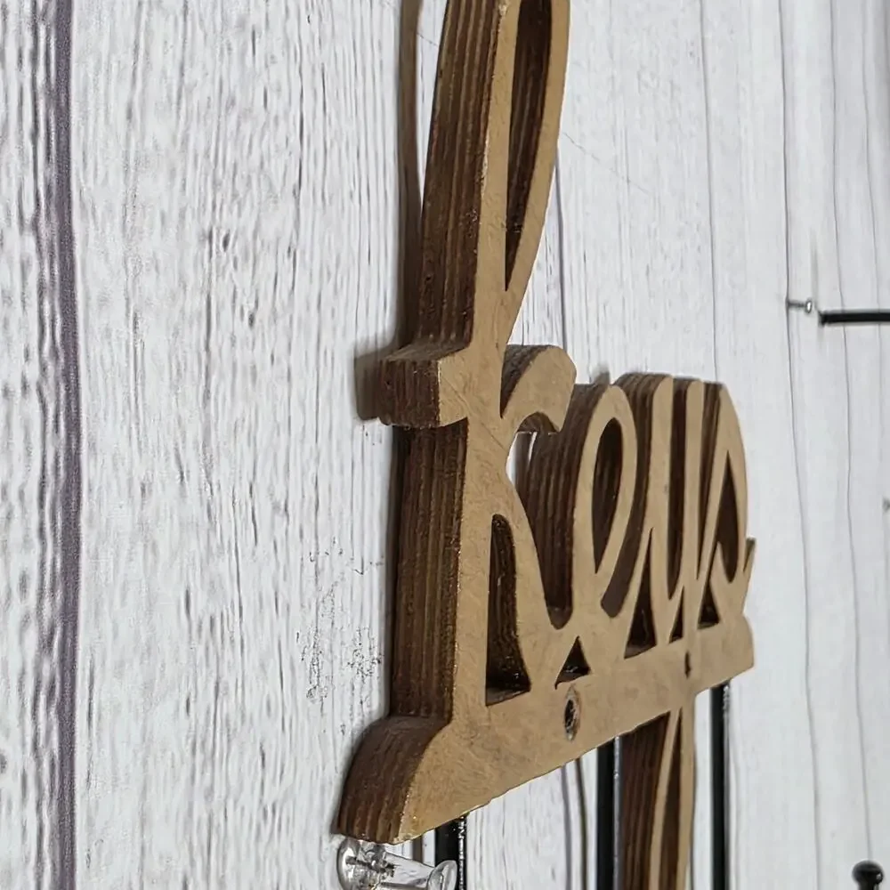 Wooden “Keys” Wall Hook Rack Entryway Organizer with 3 Hooks